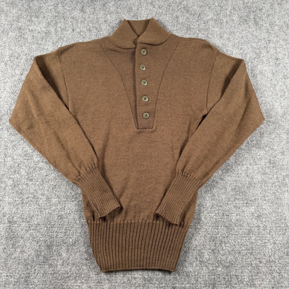 Jack Young Associates Sweater Mens Medium Brown Wool 5 Button Military OD Knit
